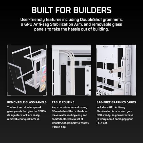 CORSAIR 3500X LX RGB Link Panoramic Mid-Tower PC Case – 3X Pre-Installed Fans, High Airflow, Spacious Interior, GPU Anti-Sag, Reverse Connection Motherboard Compatible – White - image 8