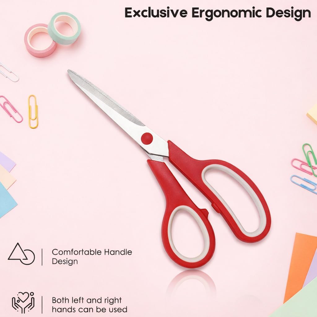 8 inch Heavy Duty Scissors with Ultra Sharp Blades and Comfort Grip Handles - For Office, Home, School, Sewing and Crafts