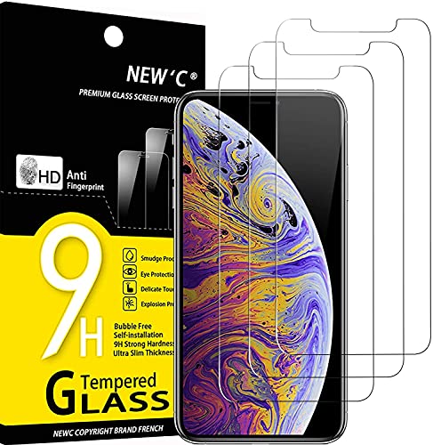 NEW'C 3 Piezas, Protector Pantalla para iPhone 11 Pro MAX y iPhone XS MAX (6.5), Cristal templado Antiarañazos, Antihuellas, Sin Burbujas, Dureza 9H, 0.33 mm Ultra Transparente, Ultra Resistente