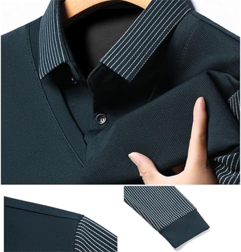 Men's Striped Lapel Fake Two-Piece Shirt Long Sleeve, Fake 2-Piece Knitted Shirt, Casual Sweater Polo Shirts4