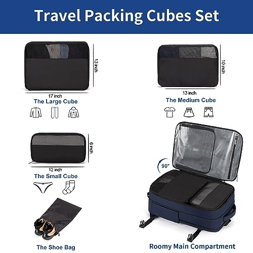 RDTGO Extra Large Travel Backpack for Men and Women, Navy, 17-Inch Laptop Backpack with 4 Packing Cubes, Waterproof and Organized3