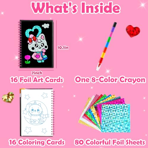 Image of FUNNYB&G Foil Art Craft Kit for Girls 4-10 Years Old: Mess-Free & No-Glue, Create 16 Sparkly Cute Little Cat Pictures - Perfect Travel Toy & Birthday Gift for Kids (Little Cat)