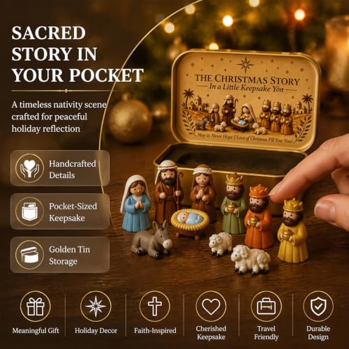 Mini Christmas Nativity Set in a Tin Box, Little People Nativity Scene - image 4