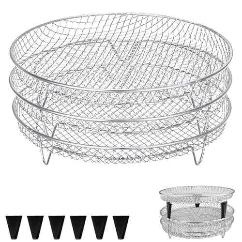 3 Layers Stackable Air Fryer Rack, 8 Inch Round Food Grade Stainless Steel Dehydrator Rack Mesh Tray Set, Fits Inner Diameter ≥8.6 Inch by GWYXC - Used condition - CA$22.13
