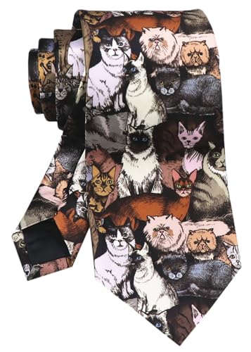 Elfeves Mens Cats Design Tie Kitten Funny Party Soft Ties Fashion Desinger Dance Art Neckties Gifts