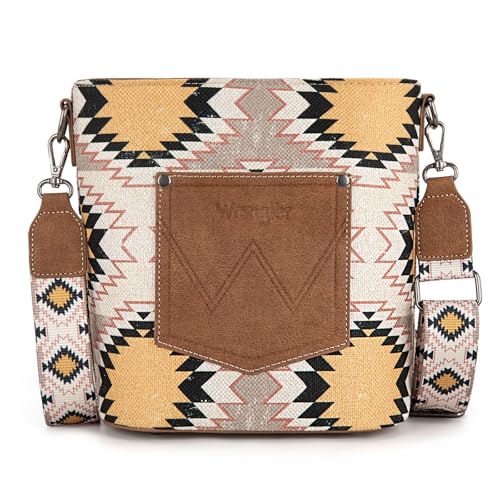 Image of Wrangler Aztec Crossbody Bags for Women Southwestern Print Canvas Shoulder Purse with Distressed Look and Adjustable Strap