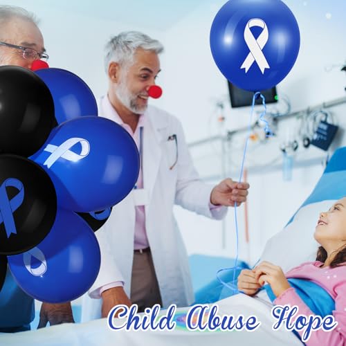 Image of Hungdao 100 Pcs Blue Cancer Awareness Ribbon Balloons Colon Rectal Prostate Cancer Balloons Arch for Ribbon Party Decorations Child Abuse Prevention Awareness Supplies (Blue and Black)
