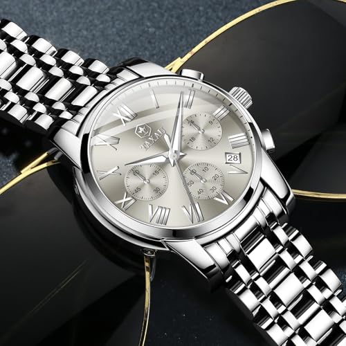 Taxau Men's Chronograph Watch Quartz Stainless Steel Wrist Watch with Date Multi-Function Luxury Dress Watch for Men - Image 5