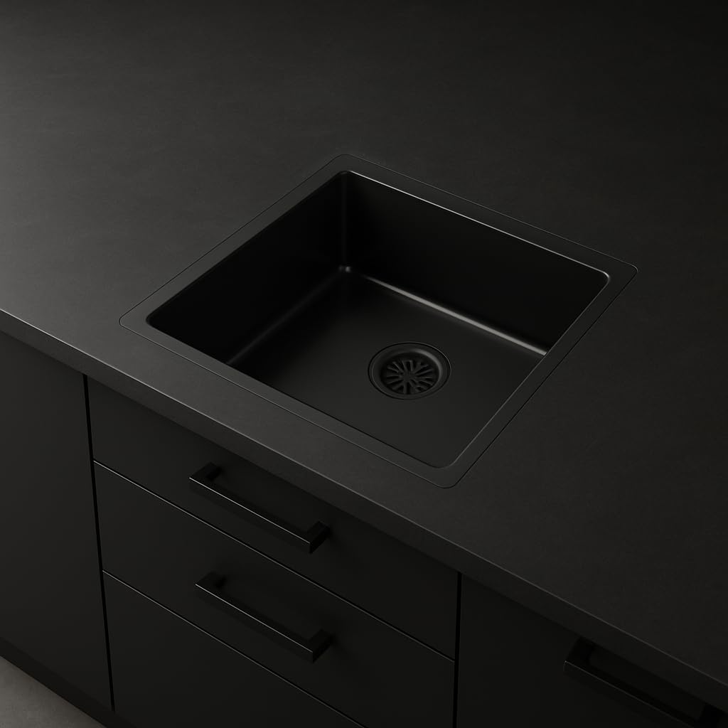 Edesa Fregadero Cocina Bajo Encimera 1 Cubeta Cuadrada FUJI BE 45X40 cm Acero Inoxidable Profundidad 18 cm Fondo Absorbente Accesorios Incluidos Color negro