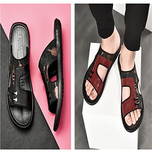 Woven Mesh Flip Flops Men Slippers Home Sandals PU Leather Print Men Shoes Sandalias(E,9.5)3