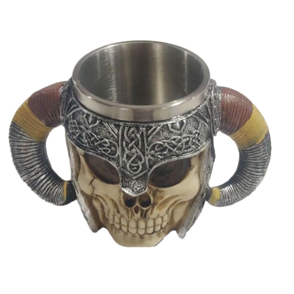 Taza de viaje de calavera resina, tazas cerveza vikingas Retro acero inoxidable, tazas góticas, vasos café, jarras coleccionables decoración del hogar