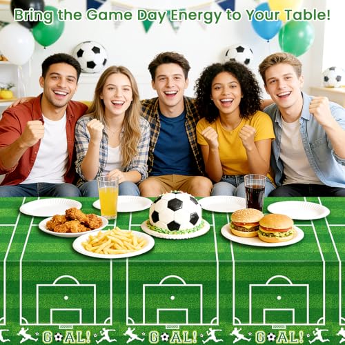 Image of Mulbozy 4 Pcs Soccer Tablecloths Disposable, 54 x 108 Inch Soccer Party Decorations Table Cloth, Plastic Sports Table Cover for Picnic Birthday Party Supplies Decoration