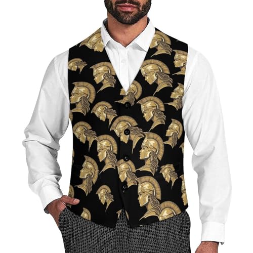 Athena Greek Goddess Suit Vest for Men Slim Fit Tuxedo Waistcoat Button Down V Neck Business Dress Coat
