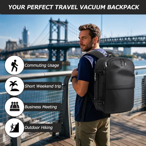 Air Vacuum Compression Travel Backpack: 60L Expandable Carry On Seal Laptop Bag Vacuum with Pump & Water-resistant TSA Lock - Suitable for Business, Outdoor and Work4