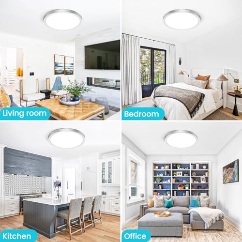 Image of libtit 16Inch Flush Mount LED Ceiling Light Fixture, 3000K 4000K 6500K Adjustable, 36W 3600lm Brushed Nickel Satin Round Ceiling Lamp for Bathroom Shower Hallway Kitchen, 4 Pack