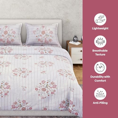 Image of Haus & Kinder Bed Sheet Double Bed | Woven 100% Cotton Ring-Spun 210 TC Queen Size Bedsheet | 100 X 90 Inches Double Bed Bedsheet - Elderflower Dream
