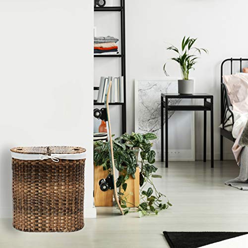 Seville Classics Premium Hand Woven Portable Laundry Bin Basket With Built-In Handles, Household Storage For Clothes, Linens, Sheets, Toys, Mocha Brown, Oval Hamper #TOP6
