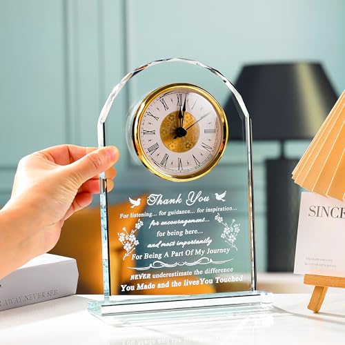 Image of Thank You Gifts for Women Men - Crystal Clock Decor Engraved Presents for Teacher Doctor Nurse Boss Coworker - Inspirational Appreciation Gift for Female Male Leader Best Friends Grateful Keepsake