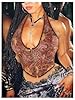 Floerns Women's Y2K PU Leather Halter Neck Hook Eye Backless Asymmetrical Party Crop Tank Top, Brown Paisley, S #3
