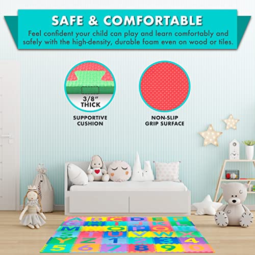 Image of ProSource Kids Puzzle Alphabet, Numbers, 36 Tiles and Edges Play Mat, 12 inch by 12 inch, Abc & 123