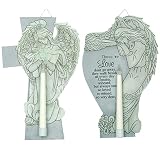 2 Piece Pack Metal Angel Wall Decor , White Flameless Taper Candles ,Withs Timer, Flickering Realiti