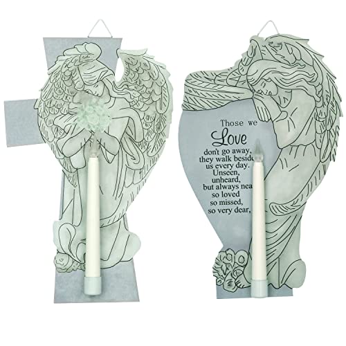 2 Piece Pack Metal Angel Wall Decor , White Flameless Taper Candles ,Withs Timer, Flickering Realitic Led Battery Powered Candle,For Home Church Indoor & Outdoor Decoration& Religious Gifts,11.8''(H) #TOP18