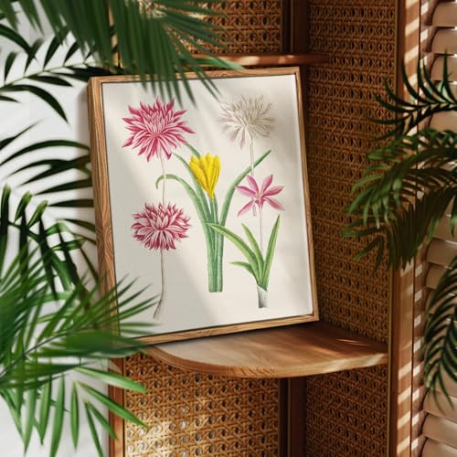 crmotu Vintage Framed Wall Art, Daffodils Floral Botanical Prints, Flower Market Neutral Canvas Artwork, Minimalist Plant Rustic Wall Decor, Modern Home Kitchen Desktop Room Decorations, 12x16inch