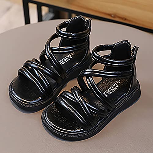 Girls Sandals Open Toe Cute Flat Dress Sandals Strappy Summer Outdoor Beach Shoes Toddler/Little Kid/Big Kid (Black, 7 Toddler)3