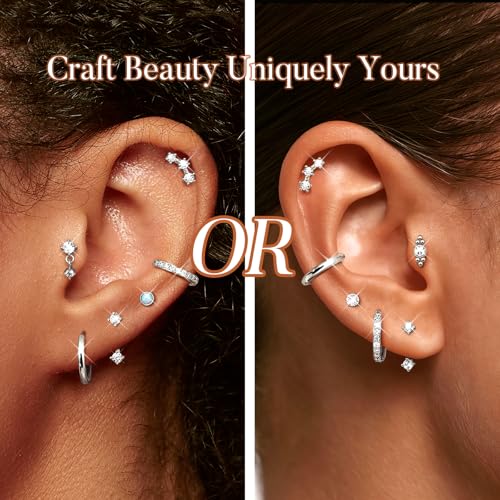 LOYALLOOK Hypoallergenic Flat Back Earrings for Women Trendy 20G Surgical Stainless Steel Earrings Gold Cartilage Earring Stacks Small Flatback Stud Earring Sets for Multiple Piercing2