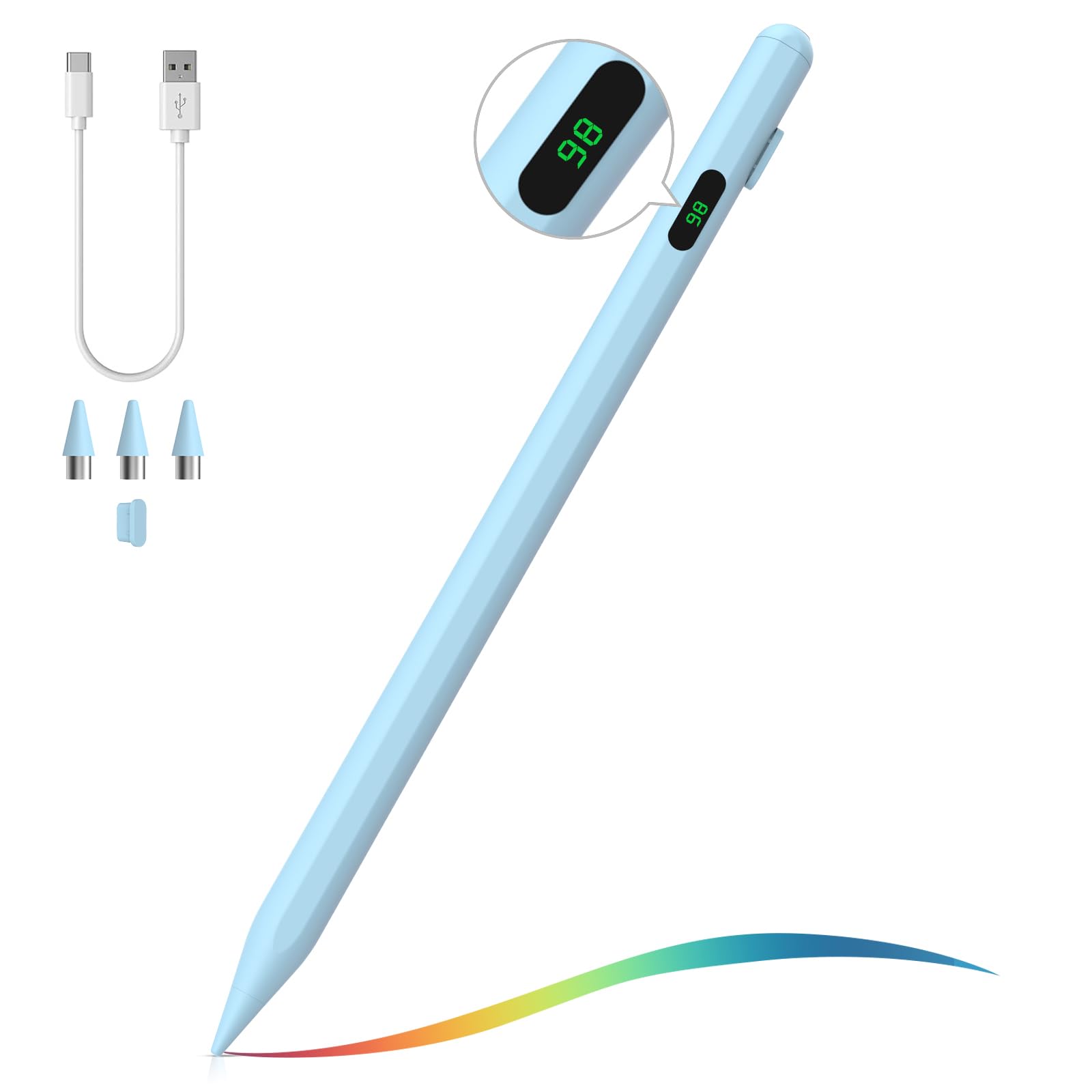 MoKoStylus Pen for Touch Screen, Active Universal Stylus Pen Compatible with iPad/iPhone/Samsung and Other iOS/Android Smartphone and Tablet Devices Tablet Pen with Power Display, Blue