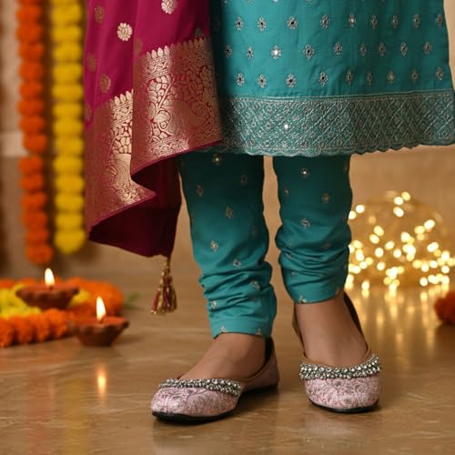 Image of DFR Women Rajasthani Embroidered with Payal Punjabi Mojari Juti Shoe