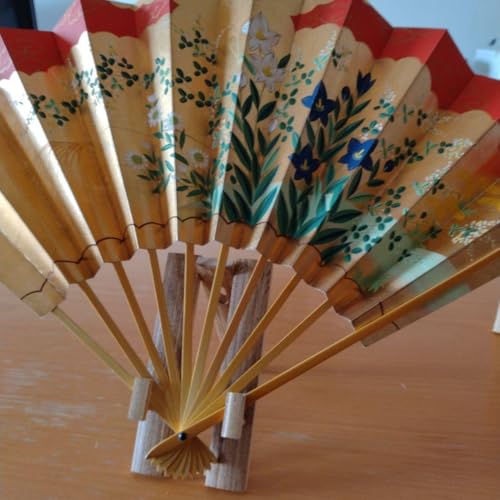 十松屋 花柄 赤 金色の飾り扇子 両面 - 製品詳細