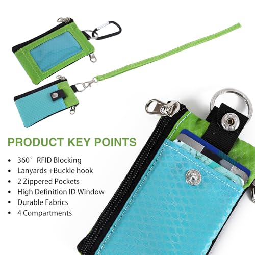 Image of MASAPHlL Small Lanyard Wallet for Women /Men with RFID Blocking ID Card Wallet, Minimalist Nylon Zipper Pouch, Travel Neck Wallet with Keychain, ID Window for Card,Coin,Cash (PowderBlue+EmeraldGreen)
