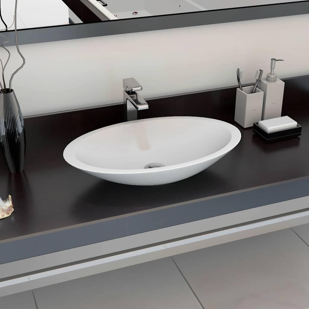 Lavabo in ghisa minerale, bianco, 59,3 x 35,1 x 10,7 cm, lavabo sospeso, WC degli ospiti, per ristrutturazione, ristrutturazione, ristrutturazione, bagno