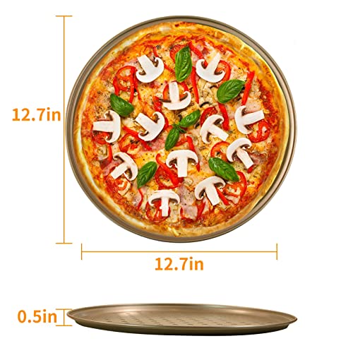 2 Pack Pizza Pan,Non-Stick Perforated Pizza Pans Compatible For Breville,Cosori Smart Oven,12.6 Inch Pizza Baking Pan,Golden Carbon Steel Pizza Tray,Organosilicon Coated Crisper Pan,Dishwasher Safe #TOP1
