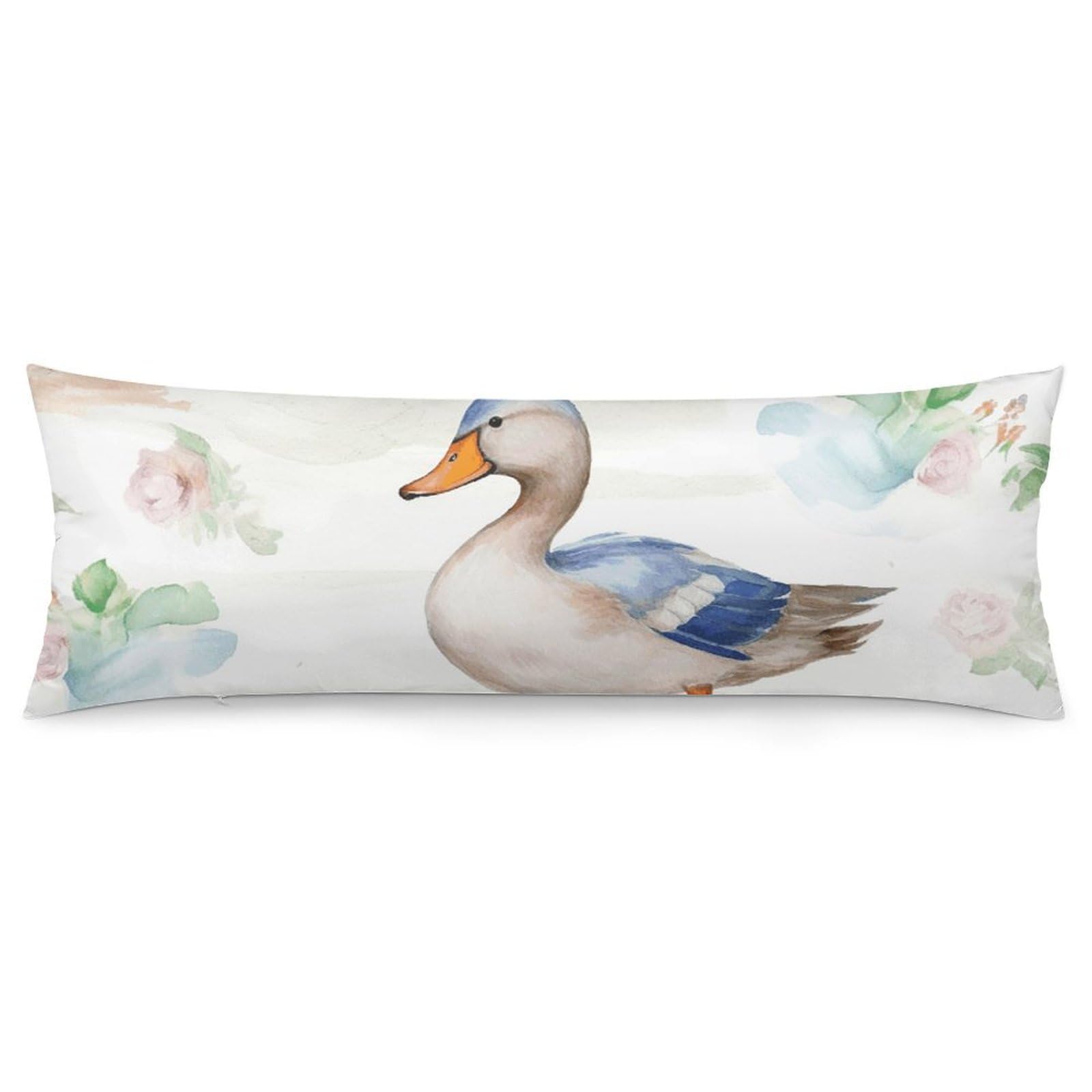 2 Pack Pillow Cases for Hair and Skin, Soft Breathable Pillow Case Covers with Hidden Zipper, Watercolor Duck Pillowcase 20"x54" Pillow Covers for Sleeping Gift