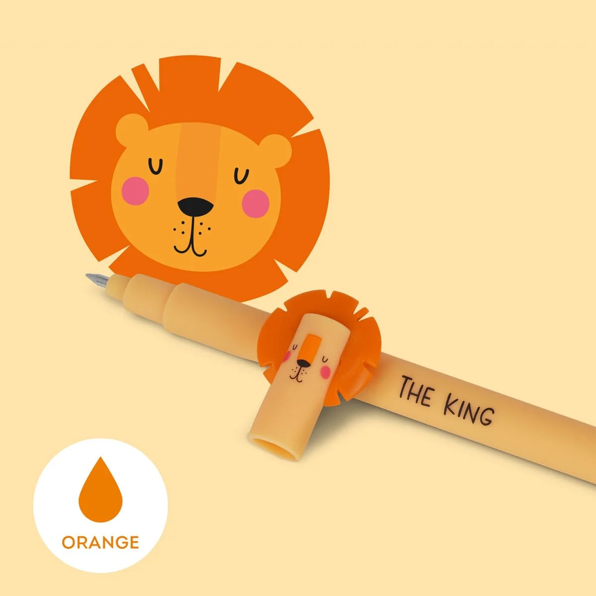 LEGAMI - Lot de 4 stylos gel avec gomme, animaux sauvages, stylos à encre effaçable, hippopotame, éléphant, girafe et lion, effaçables sans peau, pointe 0,7 mm (sauvage)