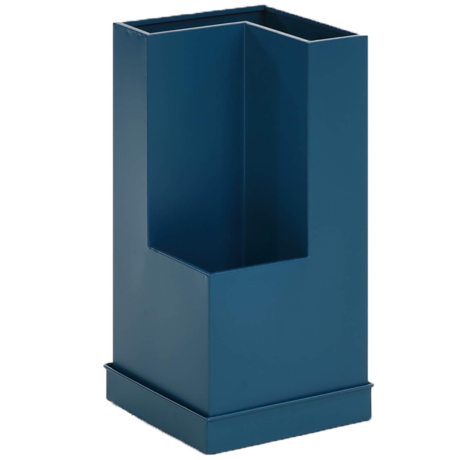 FCXWEVR Metal Umbrella Stand with Removable Water Tray Entryway for Long & Short Umbrellas Canes and Walking Canes White with Blue Accent