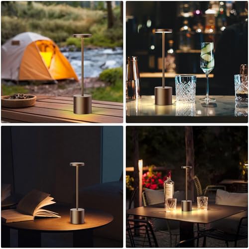 SAKRINGT Cordless Table Lamps Rechargeable,6000mAh Portable Battery Operated LED Table Light for Restaurant Outdoor 2 Pack Brown