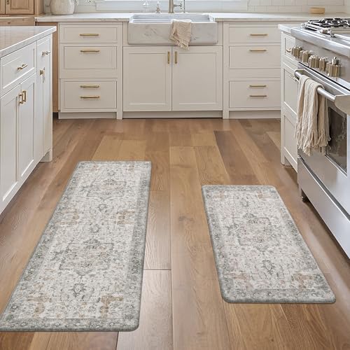 GENIMO Kitchen Mats for Floor 2PCs, Washable Anti Fatigue Mat for Cushioned, 17.3"x47"+17.3"x30", Waterproof Kitchen Rugs, Non Slip Comfort Standing Mat Rug for Home, Sink, Laundry, LightTaupeBrown by GENIMO - Used condition - Image 6