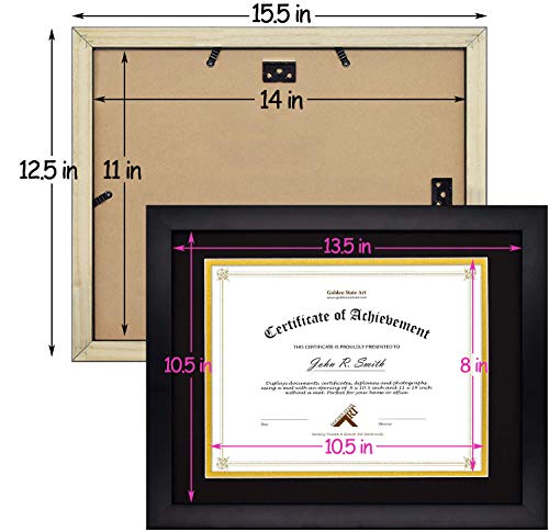 Golden State Art, 11X14 Diploma Frame For 8.5X11 Document & Certificates, Solid Wood, Real Glass (Black With Black/Gold Double Mat, 1 Pack) #TOP6
