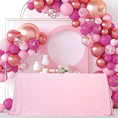 Eternal Beauty Sequin Tablecloth, Rectangular Valentine's Day Sequin Table Cloth for Party, Cake Dessert Sparkly Sequin Overlay (Pink, 60x102-inch) Cover