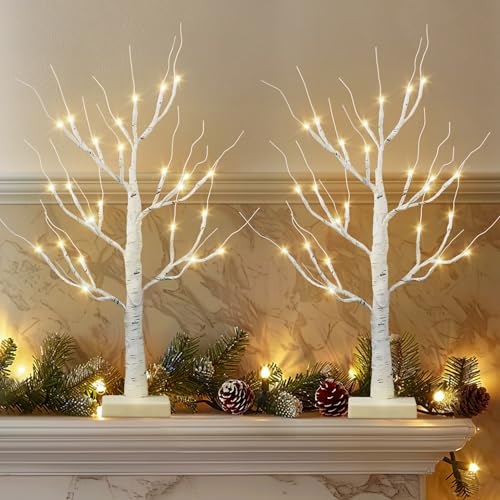 encavy Christmas Decorations Indoor,2 Pack 2 FT White Lighted Birch Tree with Led Lights,Christmas...