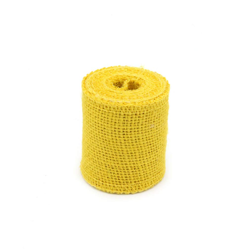 Burlap Ribbon Hessian Ribbon 2m Yellow Crafts Ribbons for Christmas Wedding, Yellow,Green