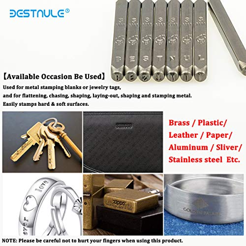 BESTNULE Number and Letter Stamp Set (A-Z, 0-9 and “&”, “Love” Symbol), Industrial Grade Hardened Carbon Steel Metal Characters, Perfect for Imprinting Metal, Wood, Plastic, Leather, (1/8”, 3mm)