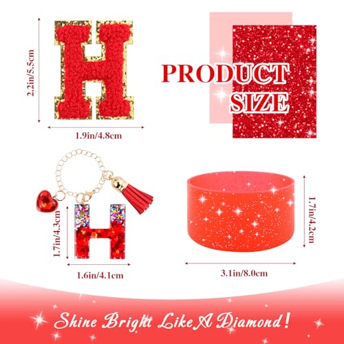 Lingdeer Red Cup Accessories Set for Stanley 30OZ & 40OZ Tumbler with Handle, Letter Charms, Bow & Diamond Straw Covers, Glitter Silicone Boot, Personalized Sticker for Stanley Cup Accessories (H)