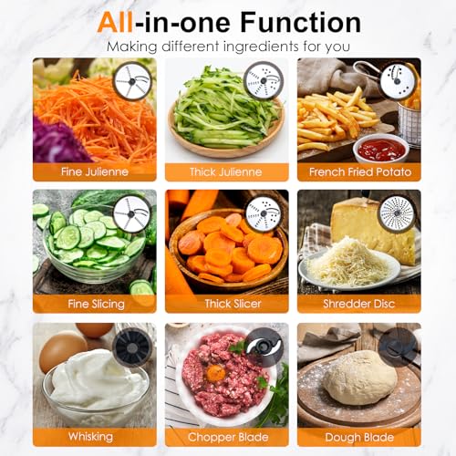 Homtone-16-Cup-Food-Processor-French-Fry-Cutter-Food-Processors-9-Functions-7-Blades-for-Shredding-Slicing-Doughing-Emulsfying-and-Meat-Vegetable-Chopping-for-Home-Use-3-Speeds-600W-Beige