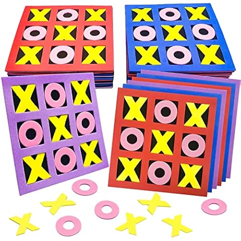 Tic Tac Toe (Pack of 24) 5"x5" Foam Tic-Tac-Toe,Mini Board Game for Kids,Children's Indoor Party Game,Birthday Party Favors,Goody Bag Stuffers,Year Gifts for Students (Blue,Red,Purple) Cover