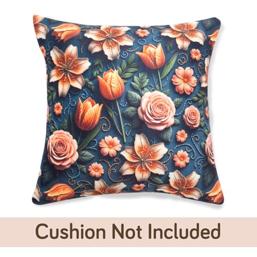 Image of HOKIPO 'Nature Muse 7D' Premium HD Printed Holland Velvet Sofa Cushion Cover | 16x16 Inch (40x40 cm) | Pack of 2, Nocturne Rose (IN-923-D2*2)