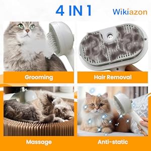 4 In 1 Cat Steam Brush, Self Cleaning & Anti Static Shedding Spray Comb, Hair Removal Misting Cat Brush, Rechargeable Steamy Grooming Comb For Dog, Essential Pets Accessories (White Pro)